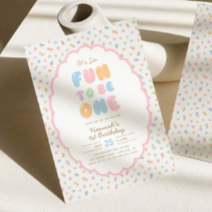 It's So Fun To Be One Pastel Confetti 1st Birthday Invitation