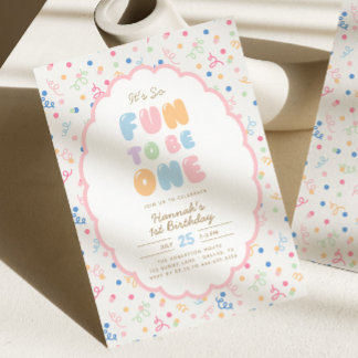 It's So Fun To Be One Pastel Confetti 1st Birthday Invitation