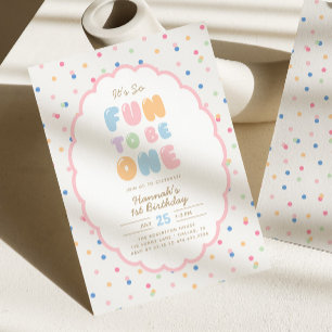 It's So Fun To Be One Pastel Polkadot 1st Birthday Invitation