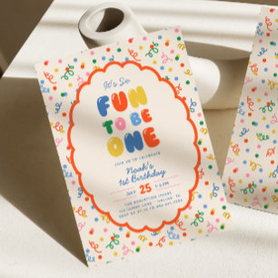It's So Fun To Be   Playful Confetti 1st Birthday Invitation