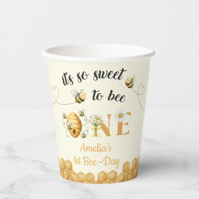It's So Sweet To Bee 1st Birthday Paper Cups (Front)