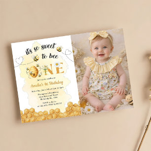 It's So Sweet To Bee Photo 1st Birthday Invitation
