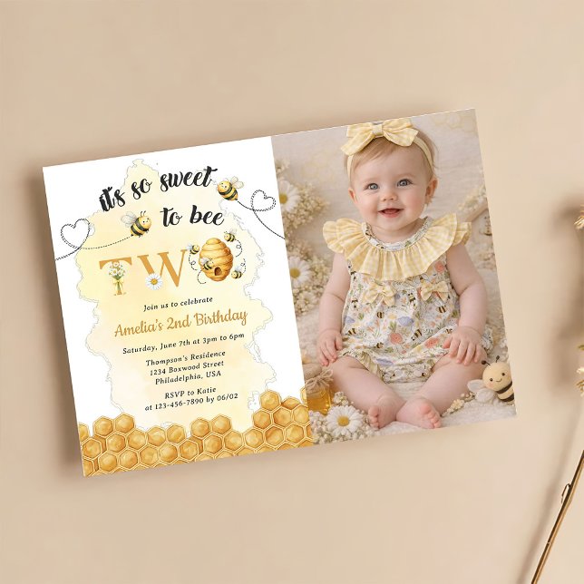 It's So Sweet To Bee Photo 2nd Birthday Invitation (Creator Uploaded)