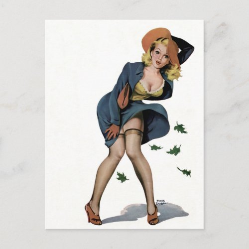 Its so windy  vintage pin up girl art postcard