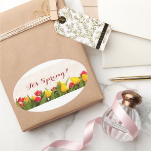 It's Spring Painted Tulips Oval Sticker