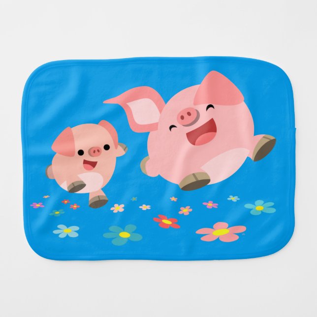 It's Spring!!-Two Cute Cartoon Pigs Burp Cloth (Front Horizontal)