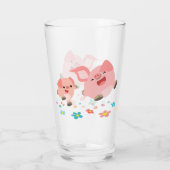 It's Spring!! -Two Cute Cartoon Pigs Glass (Back)