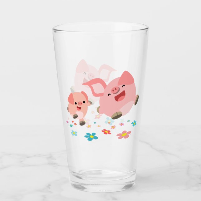It's Spring!! -Two Cute Cartoon Pigs Glass (Front)