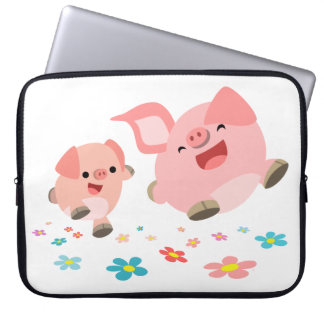 It's Spring!!-Two Cute Cartoon Pigs Laptop Sleeve
