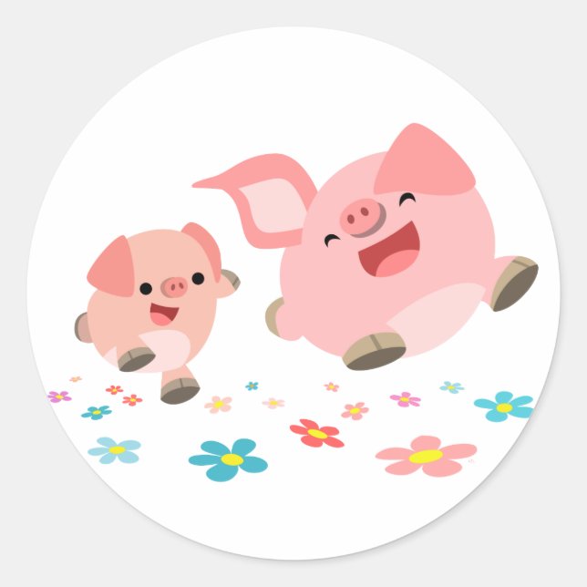 It's Spring!!-Two Cute Cartoon Pigs Sticker (Front)