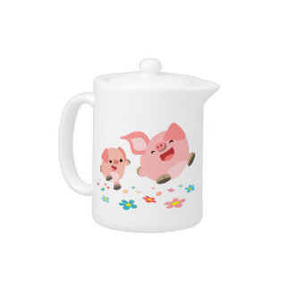 It's Spring!!-Two Cute Cartoon Pigs Tea Pot