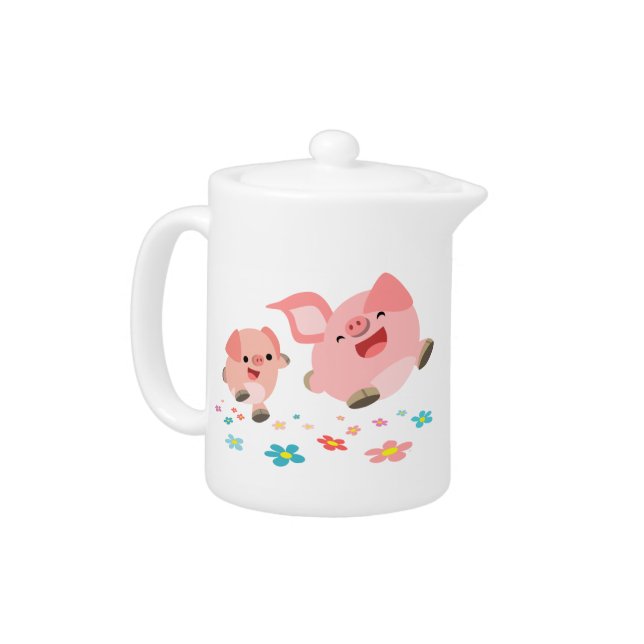 It's Spring!!-Two Cute Cartoon Pigs Tea Pot (Left)