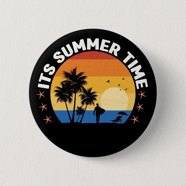 It's Summer Time Tropical Sunset Design Button (Front)