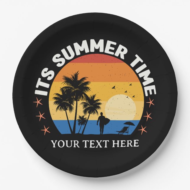 It's Summer Time Tropical Sunset Design Paper Plates (Front)