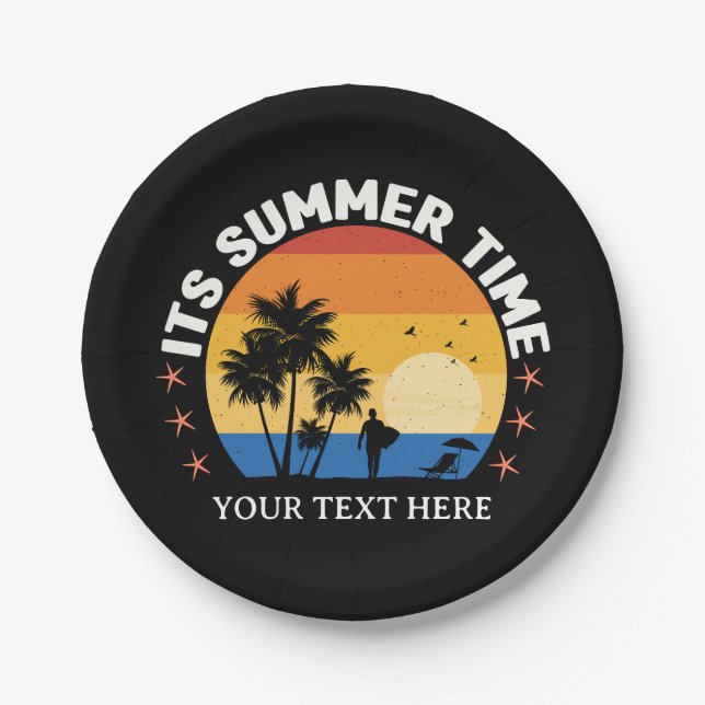 It's Summer Time Tropical Sunset Design Paper Plates (Front)