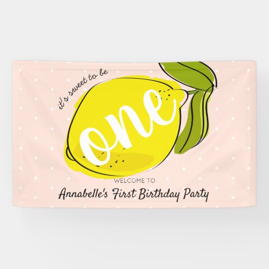 It S Sweet To Be One Lemon Pink 1st Birthday Banner Zazzle Com