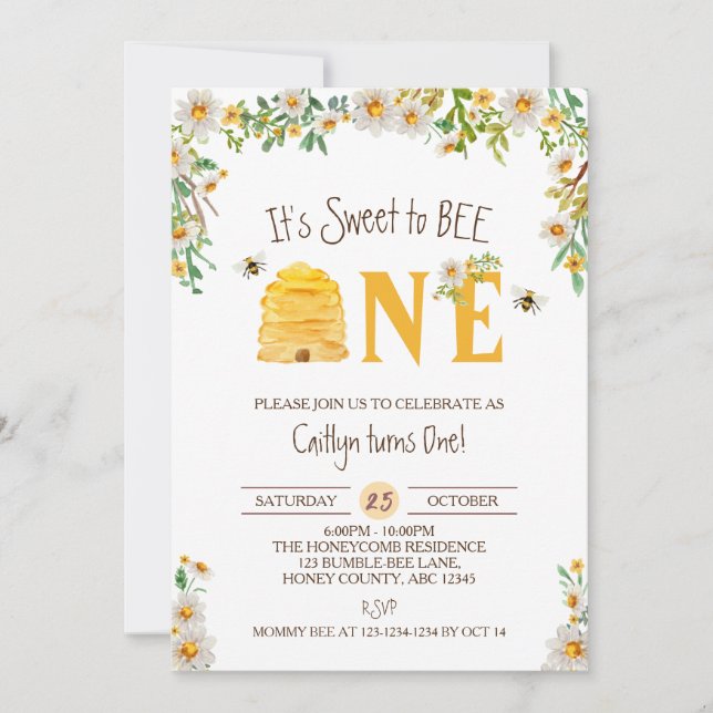 It's Sweet to BEE One, Bumble Bee Birthday Invitation (Front)
