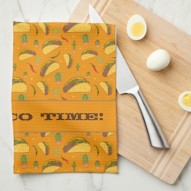 It's Taco Time Tex Mex Mexican Food Pattern Orange Kitchen Towel (Quarter Fold)