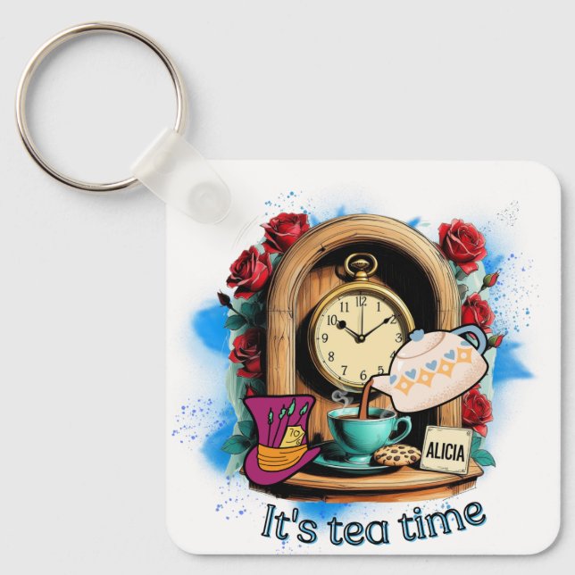 "It's Tea Time"– Alice in Wonderland Inspired Keychain (Front)
