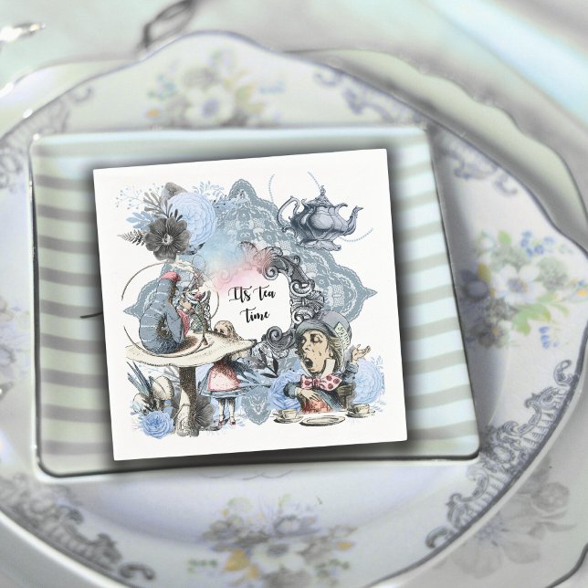 Its Tea Time Dust Blue Alice Wonderland Napkins (Creator Uploaded)