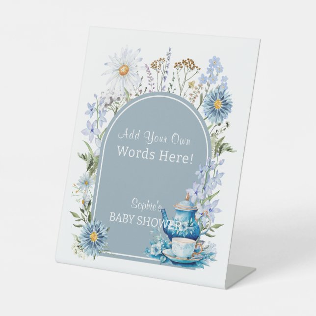 It's Tea Time Dusty Blue Garden Customizable Pedestal Sign (Front)