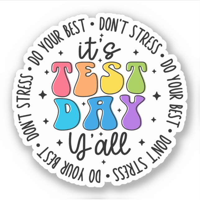 It's Test Day Y'all, Groovy Testing Day Teacher Sticker (Front)