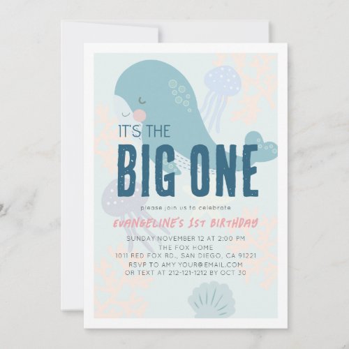 Its the Big One Blue Whale 1st Birthday Invitation