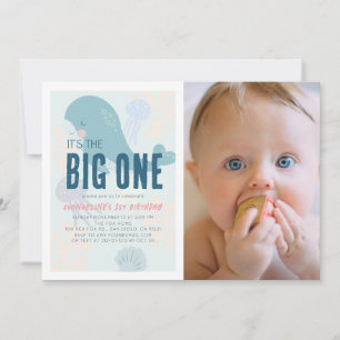 It's the Big One Blue Whale 1st Birthday Photo Invitation