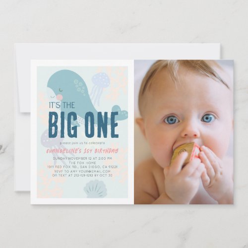 Its the Big One Blue Whale 1st Birthday Photo Invitation