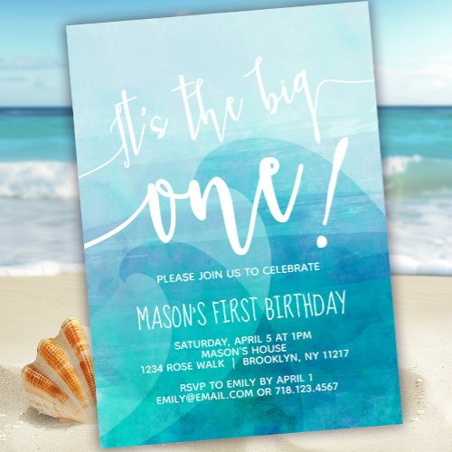 Its the Big One Wave 1st Birthday Invitation Surf