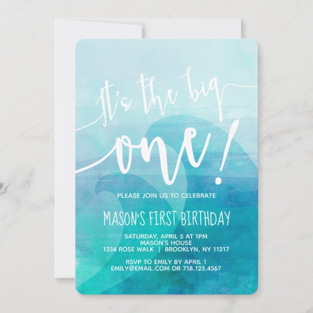 It's the Big One Wave 1st Birthday Invitation Surf (Front)