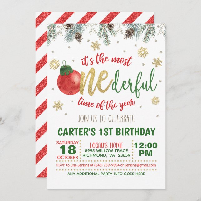 It's the Most ONEderful Time of the Year Birthday Invitation (Front/Back)