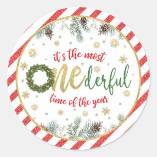 It's the Most ONEderful Time of the Year (Wreath) Classic Round Sticker