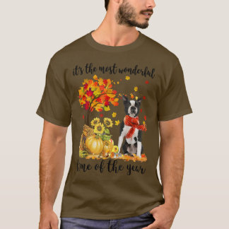Its The Most Wonderful Autumn Time Boston Terrier  T-Shirt
