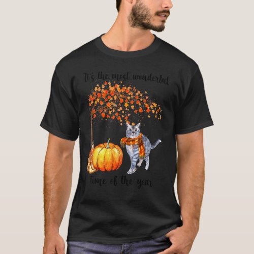 Its The Most Wonderful Autumn Time Cat Scarf Pump T_Shirt