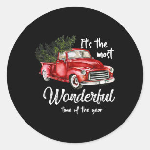 Its The Most Wonderful Christmas Of Year Red Truc Classic Round Sticker