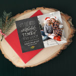 Its the Most Wonderful Time Chalkboard Photo Holiday Card<br><div class="desc">Send warm seasonal wishes with this modern rustic holiday card featuring a chalkboard-style quote "It's the most wonderful time of the year" and your favorite photo. Mixed typography adds a hand-lettered feel, while a tiny holly accent brings a classic Christmas touch. Personalize the family name and year for a clean,...</div>