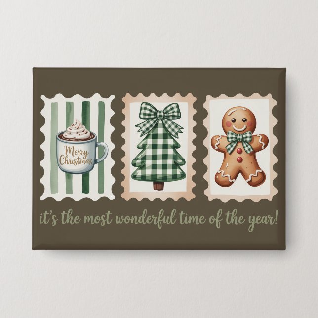 It's The Most Wonderful Time Christmas Gingerbread Button (Front)