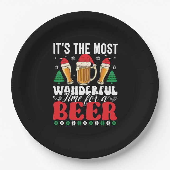 It's The Most Wonderful Time For A Beer Christmas Paper Plates (Front)
