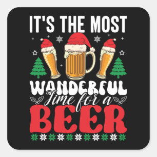 It's The Most Wonderful Time For A Beer Christmas Square Sticker