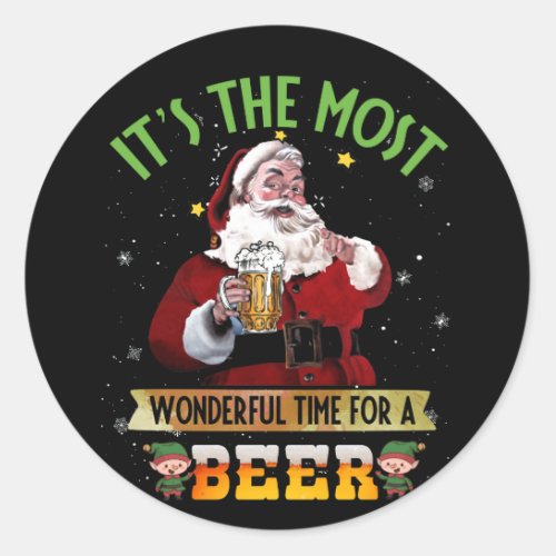 Its The Most Wonderful Time For A Beer Santa Classic Round Sticker
