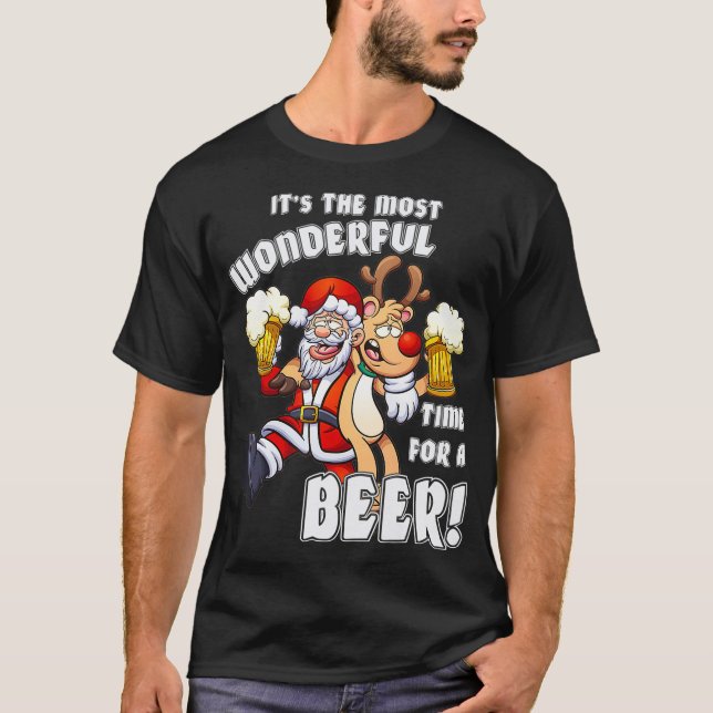 Its The Most Wonderful Time For A Beer Santa Funny T-Shirt (Front)