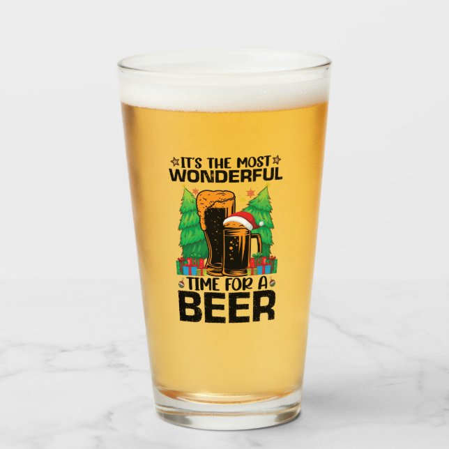 Its The Most Wonderful Time For A Beer Santa  Glass (Front Filled)