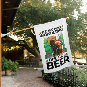 Its The Most Wonderful Time For A Beer Santa  House Flag