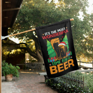 Its The Most Wonderful Time For A Beer Santa House Flag