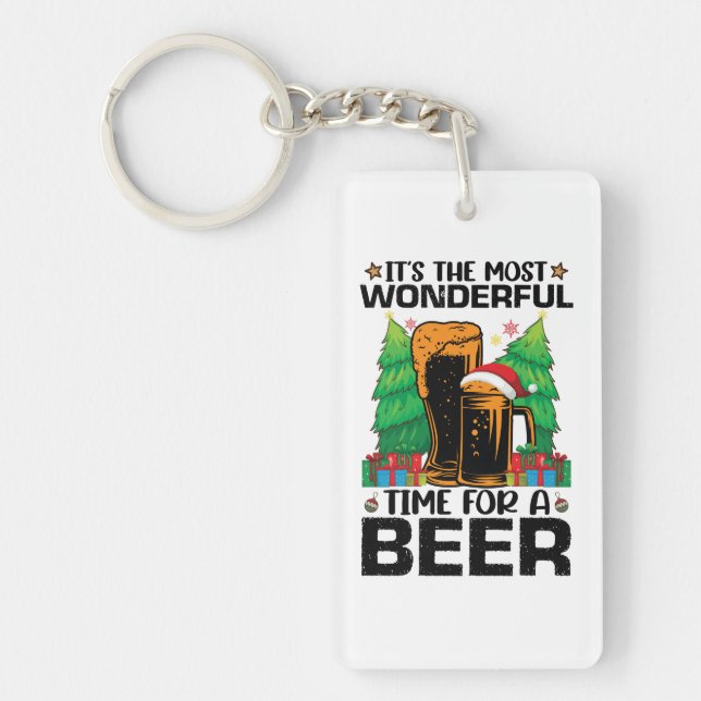 Its The Most Wonderful Time For A Beer Santa  Keychain (Front)