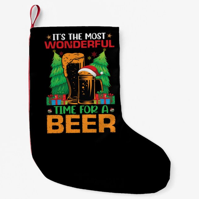Its The Most Wonderful Time For A Beer Santa  Small Christmas Stocking (Front)