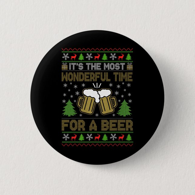 It's The Most Wonderful Time For A Beer Santa Ugly Button (Front)