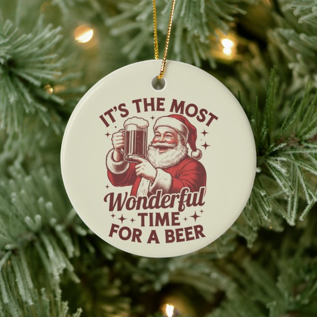 It's The Most Wonderful Time For A Beer Santa Xmas Ceramic Ornament (Tree)