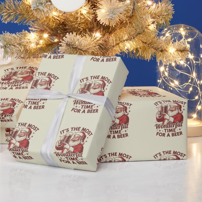 It's The Most Wonderful Time For A Beer Santa Xmas Wrapping Paper (Holidays)